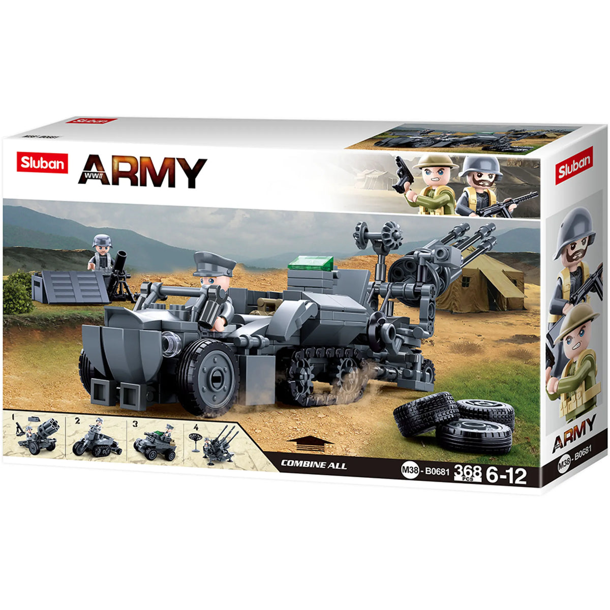 WW2 Army 4-in-1 Armored Vehicle Brick Kit (353 pcs)