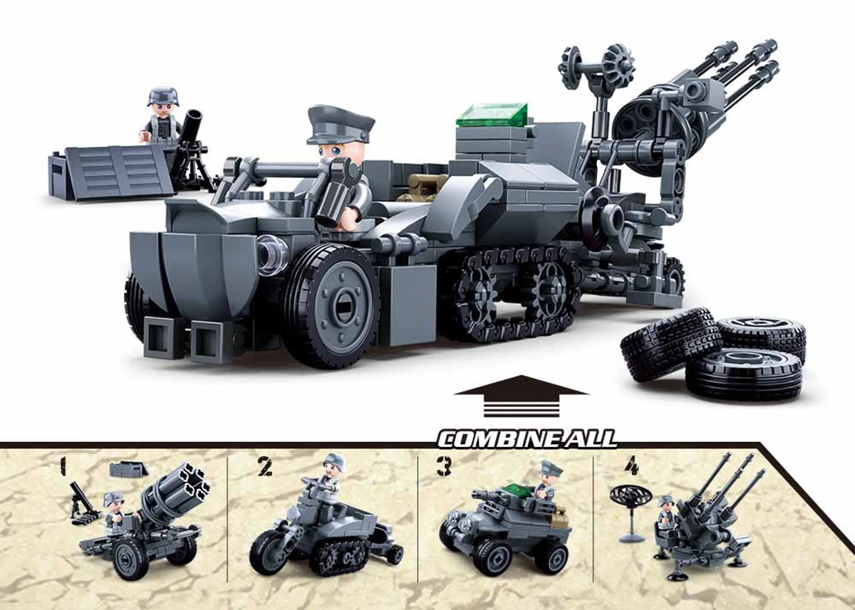 WW2 Army 4-in-1 Armored Vehicle Brick Kit (353 pcs)