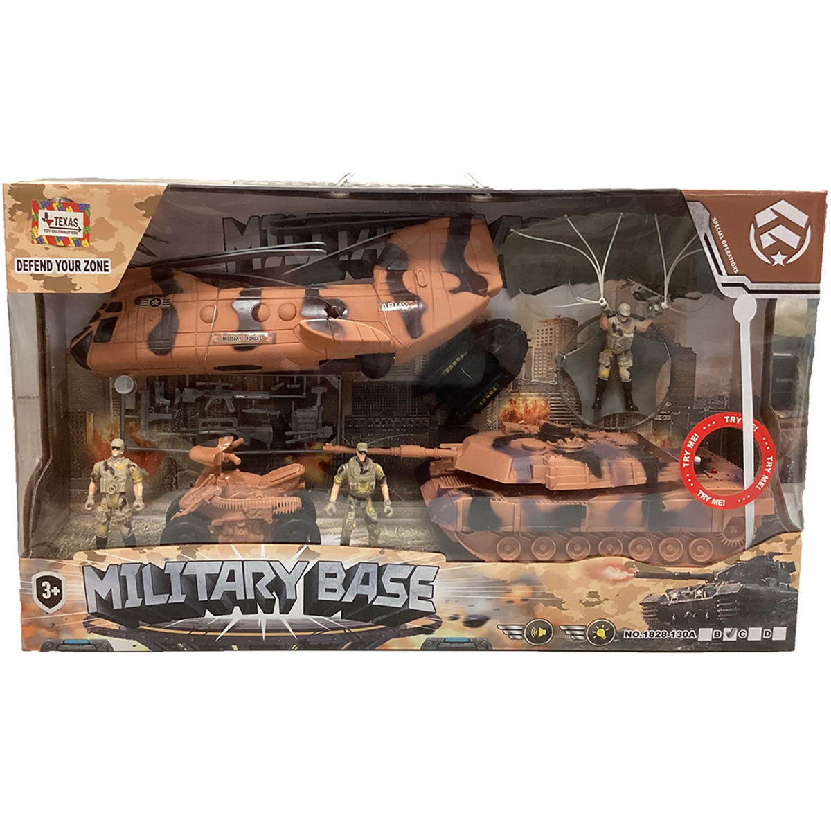 Military Play Set with Chinook, Tank and Quad Bike