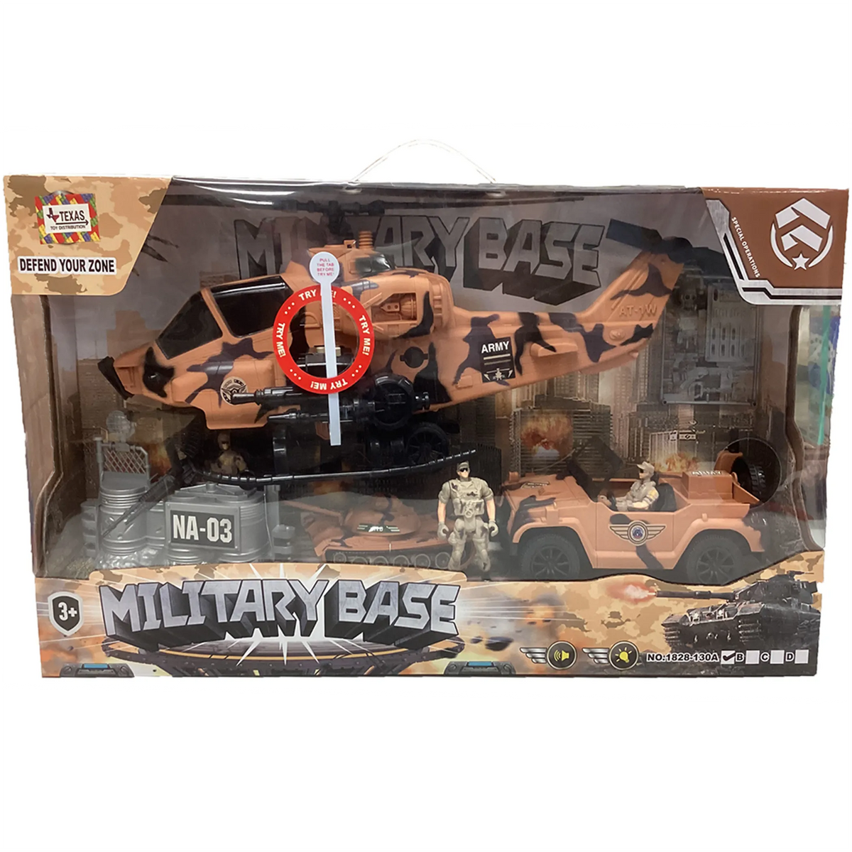 Military Play Set with Apache, Tank, Jeep and Base