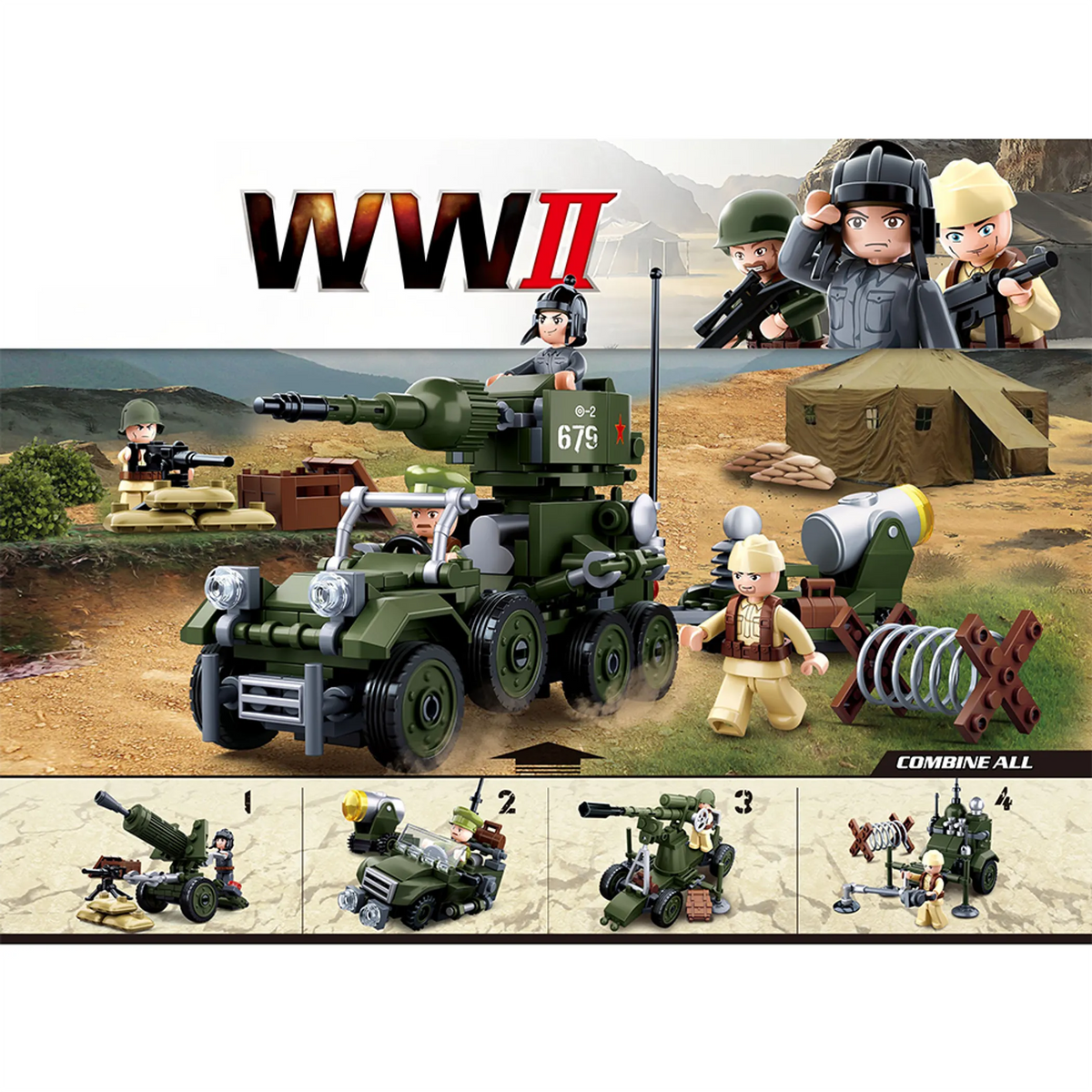 WWII 4-in-1 Half Track Brick Kit Gift Box (353 pcs)