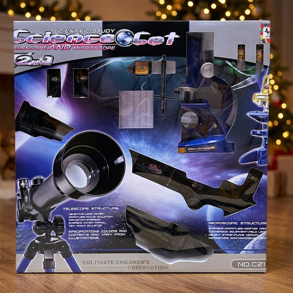 2-in-1 Telescope and Microscope Science Set – Christmas gift under the tree