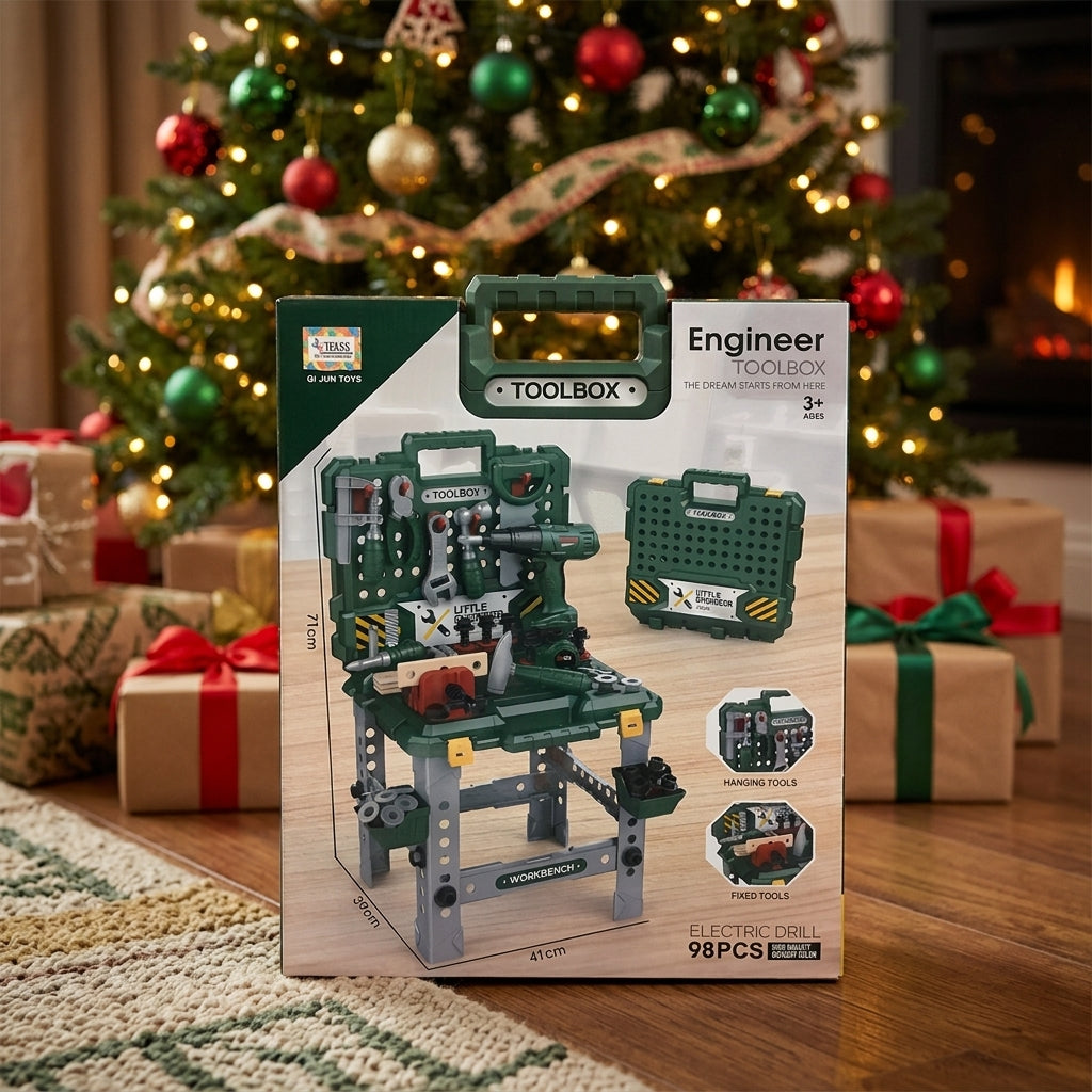 Little Engineer's Toolbox Workbench Play Set (98 pcs) – Christmas gift under the tree